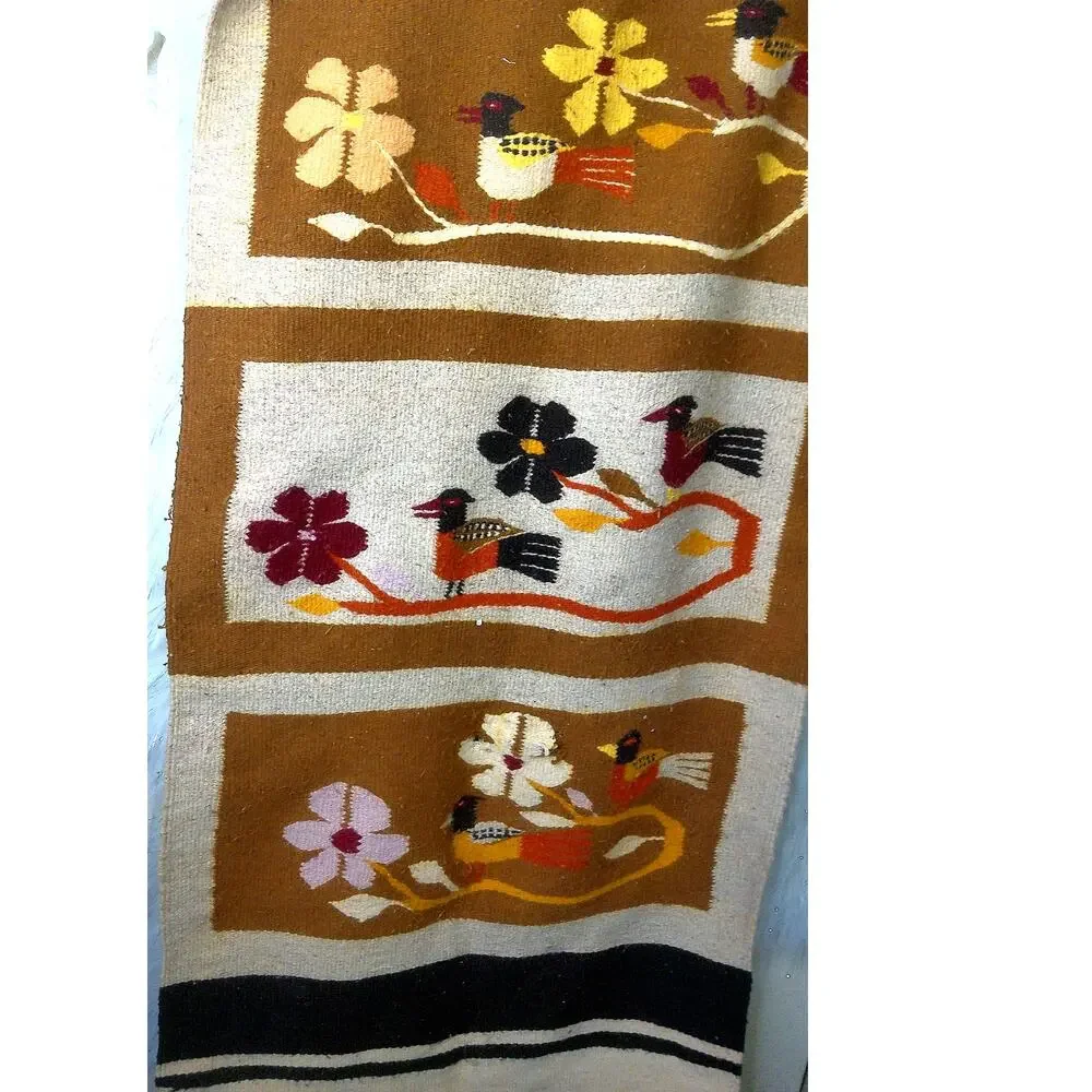 Vintage Zapotec Hand Woven Wool Textile Art Oaxaca Mexico Bird Wall Hanging